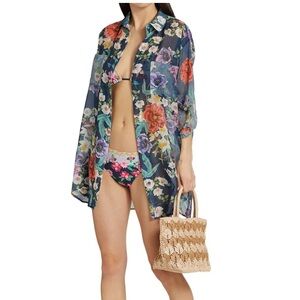 Johnny Was Paria Shirt Dress Floral Print Silk Blend Button Down Tunic Top 1X